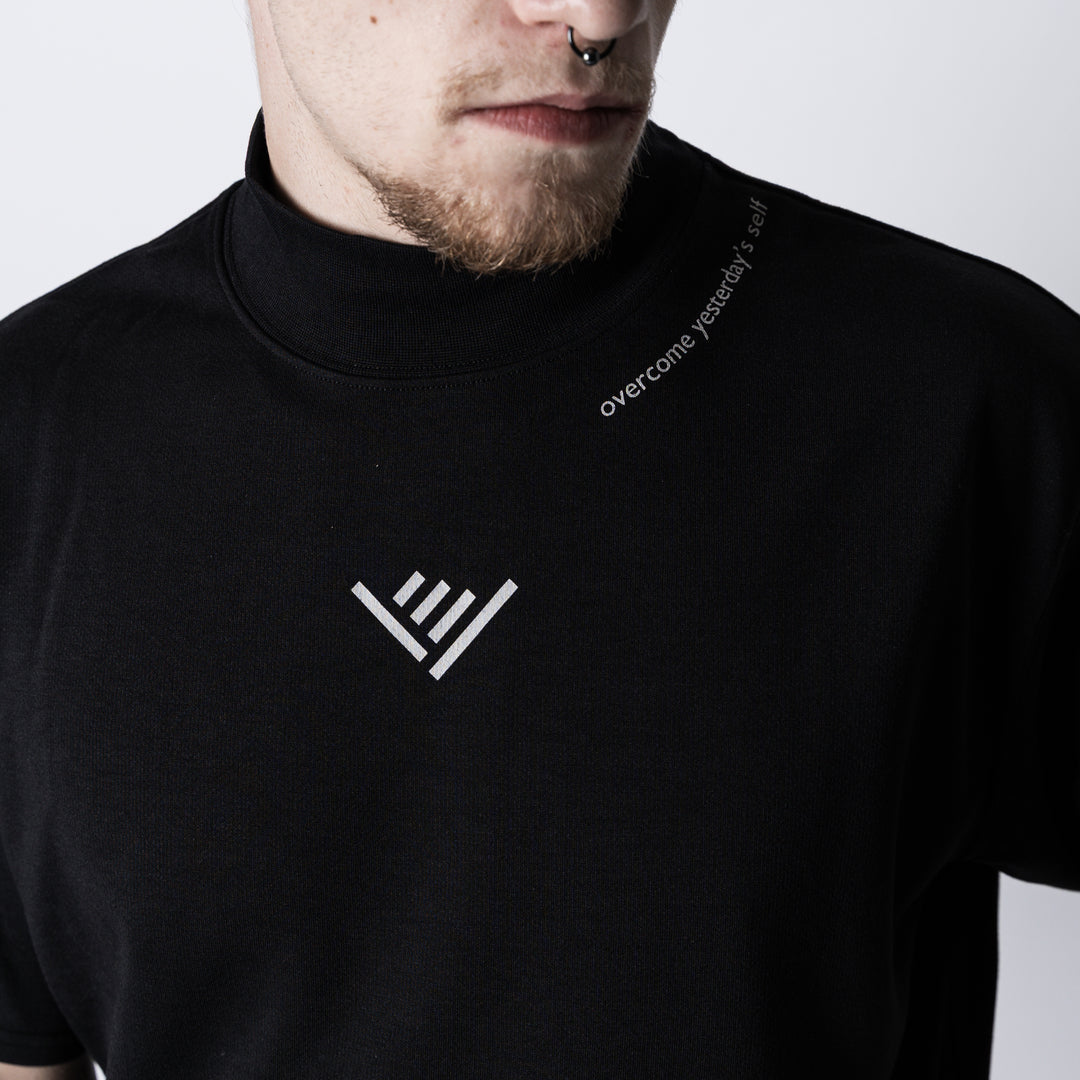 HAND SIGN LOGO HIGH NECK BACK MESH SS TEE