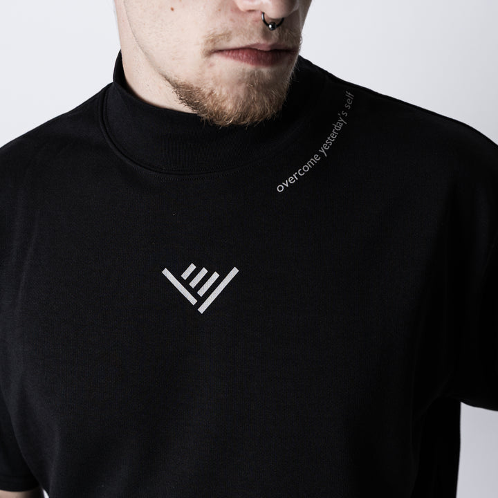 HAND SIGN LOGO HIGH NECK BACK MESH SS TEE