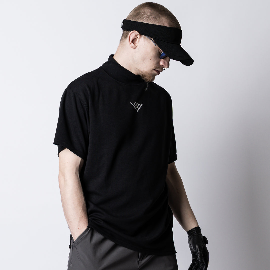 HAND SIGN LOGO HIGH NECK BACK MESH SS TEE