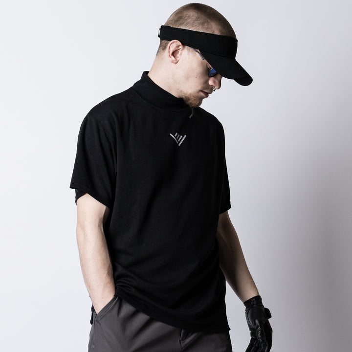 HAND SIGN LOGO HIGH NECK BACK MESH SS TEE