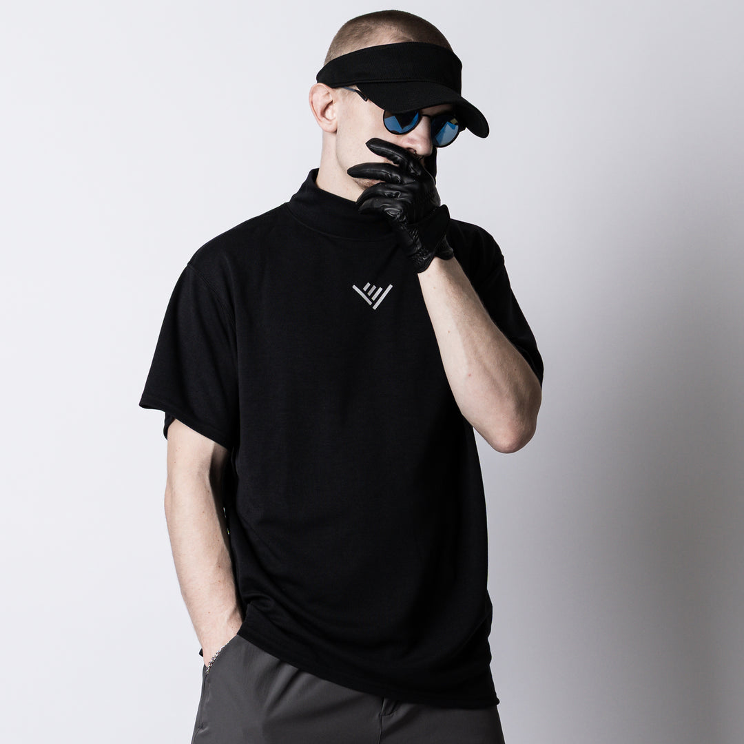 HAND SIGN LOGO HIGH NECK BACK MESH SS TEE