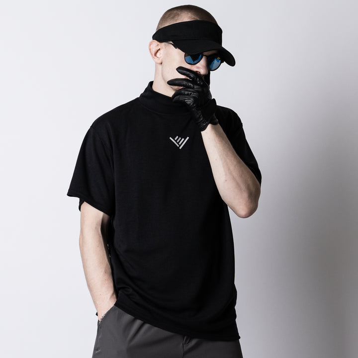 HAND SIGN LOGO HIGH NECK BACK MESH SS TEE
