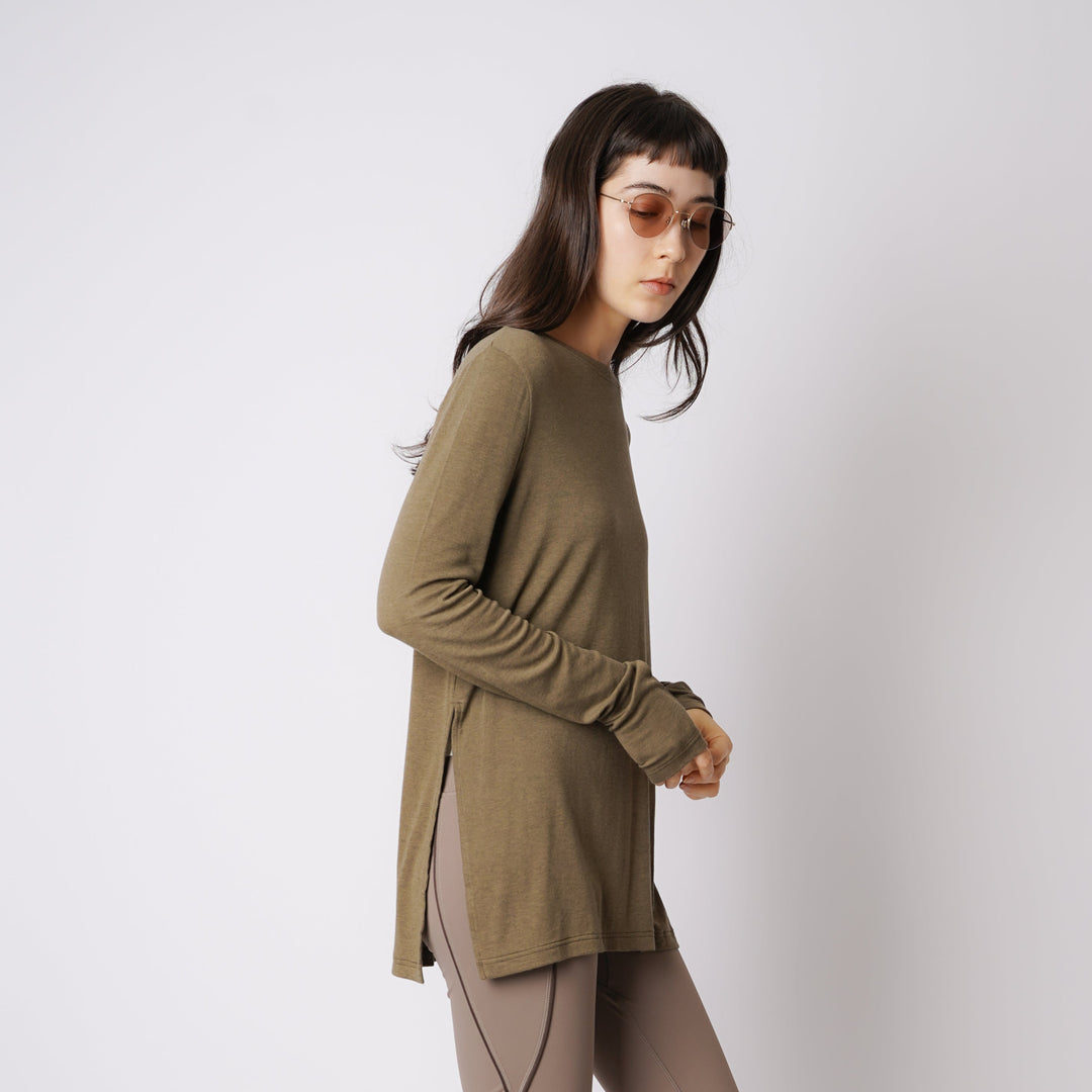 WMNS WOOL BLENDED LONG SLIT LS TEE