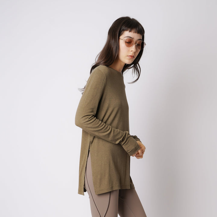 WMNS WOOL BLENDED LONG SLIT LS TEE