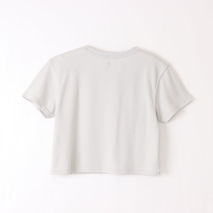 レディースミニロゴバックメッッシュクロップドTシャツのICY WHITEの平置き画像です