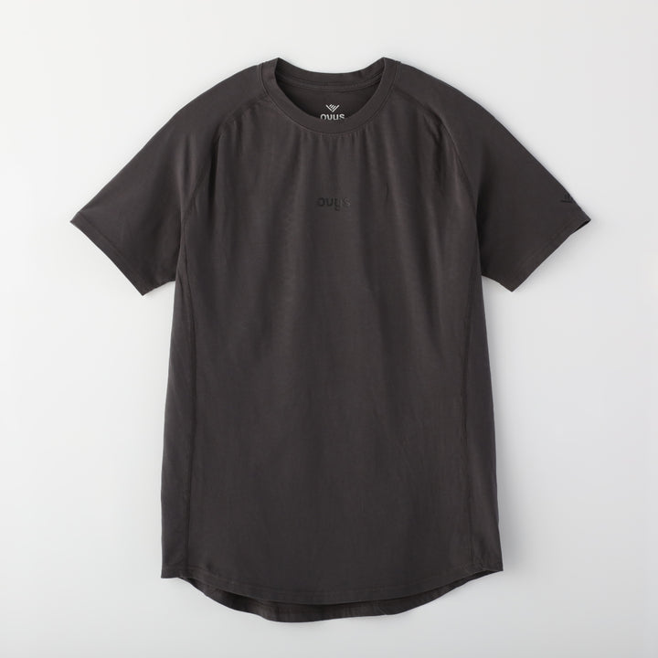 オーガニックコットンストレッチタイトフィットTシャツのOFF BLACKの平置き画像です
