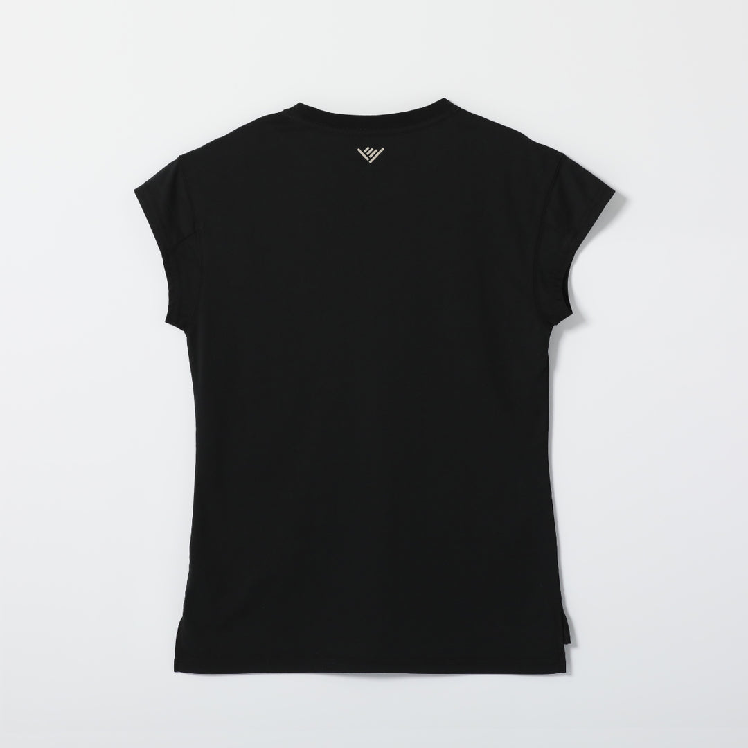 レディースミニロゴタイトフィットTシャツのBLACKの平置き画像です